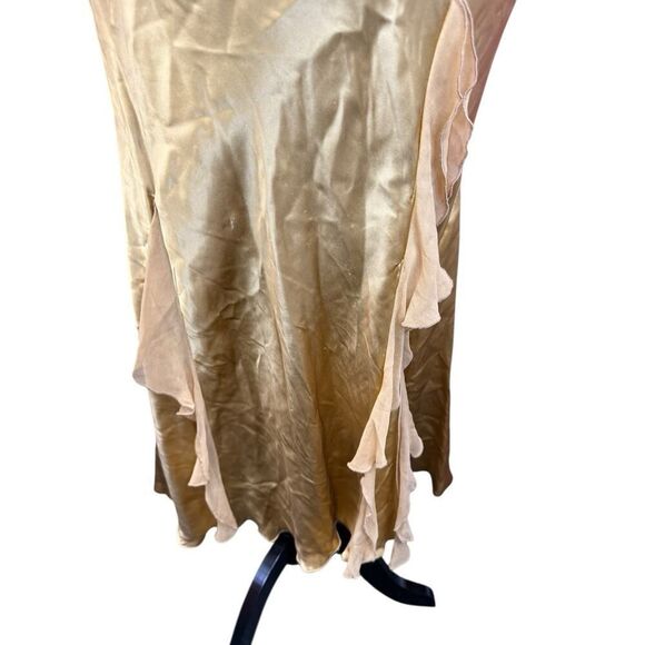 Cache Gold Silk Satin Halter Dress Size 2 NWT Vintage Glam Ruched Ruffle Gown - Picture 3 of 16